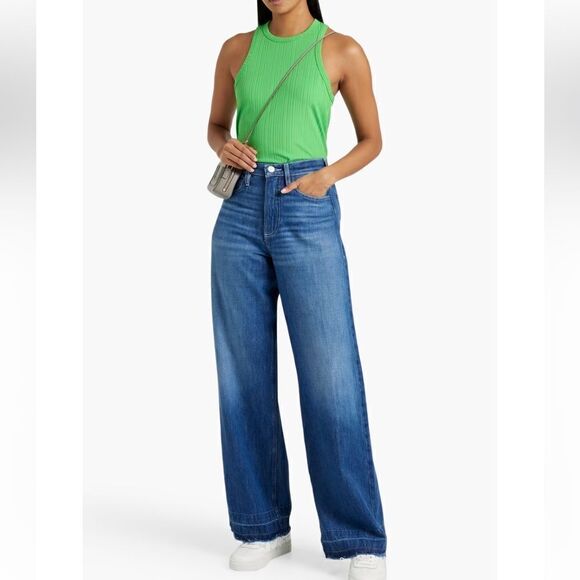 Women’s Frame mosaic high waist raw hem wide leg le palazzo jeans size 25, NWT - Picture 2 of 15